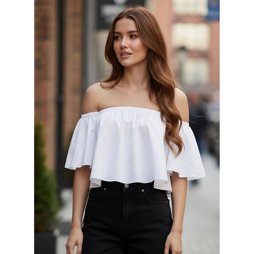 NWT Eloquii Off The Shoulder Ruffle Top Flounce Blouse White Women 18